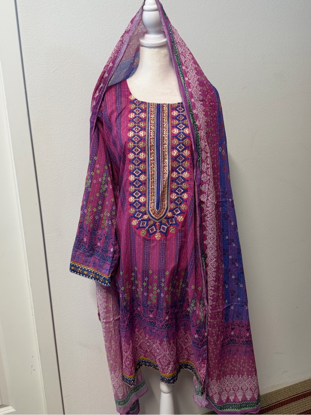 Pink Purple Pakistani 2 Piece Embroidered Summer Shalwar Kameez